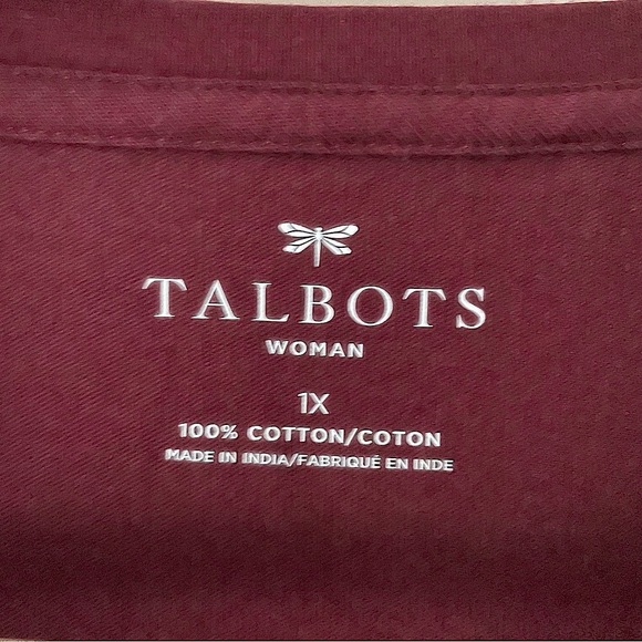 Talbots Burgundy Sequin Owl Top 100% Cotton 3/4 Length Sleeve Size 1X - Picture 3 of 10